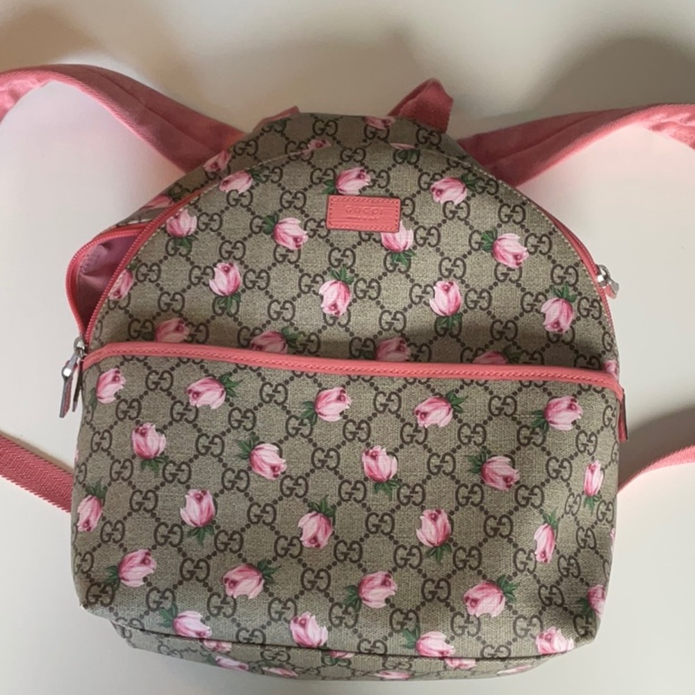 GG Supreme Monogram Rosebud Childrens Backpack Pink